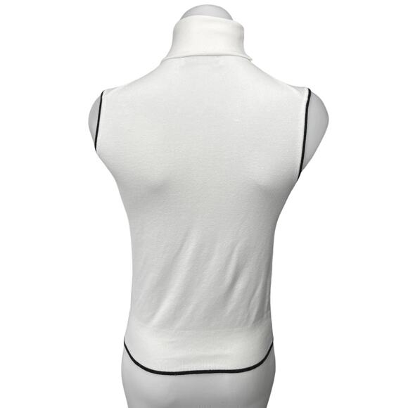 Zara Knit White Black Turtleneck Sleeveless Pullover Sweater Vest Top Size S - Picture 2 of 5